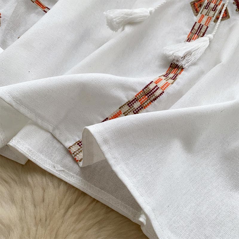 Chemise femme Olivenorma à manches lanternes et broderies de style ethnique