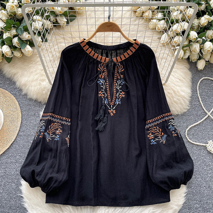 Chemise femme Olivenorma à broderie rétro littéraire et fraîche - Noir - image 7