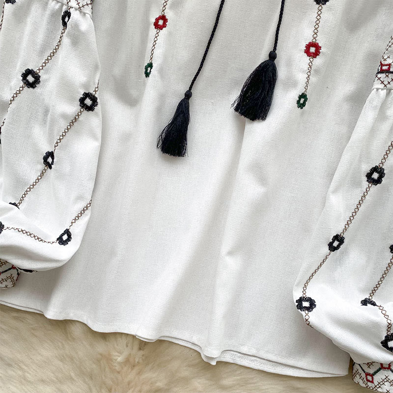 Chemise femme Olivenorma à manches lanternes et broderies florales vintage - image 13