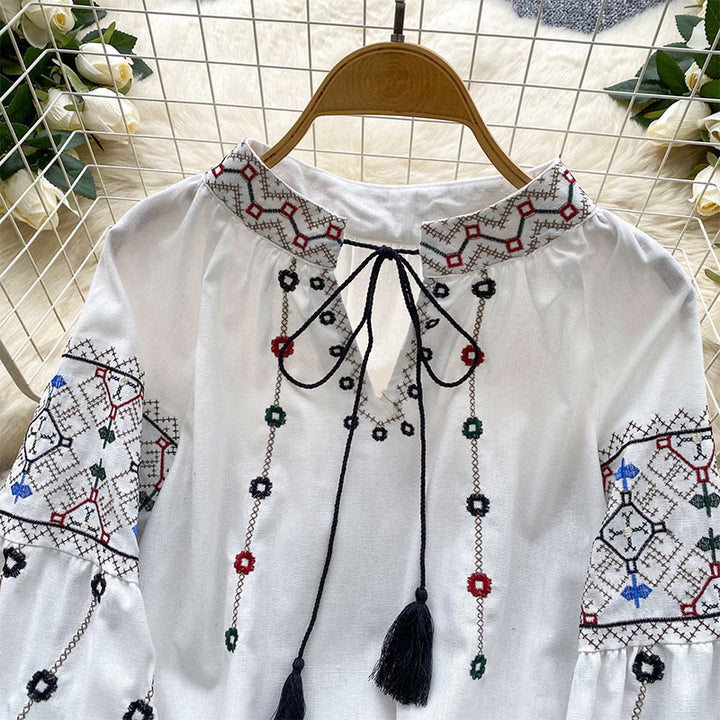 Chemise femme Olivenorma à manches lanternes et broderies florales vintage - image 11
