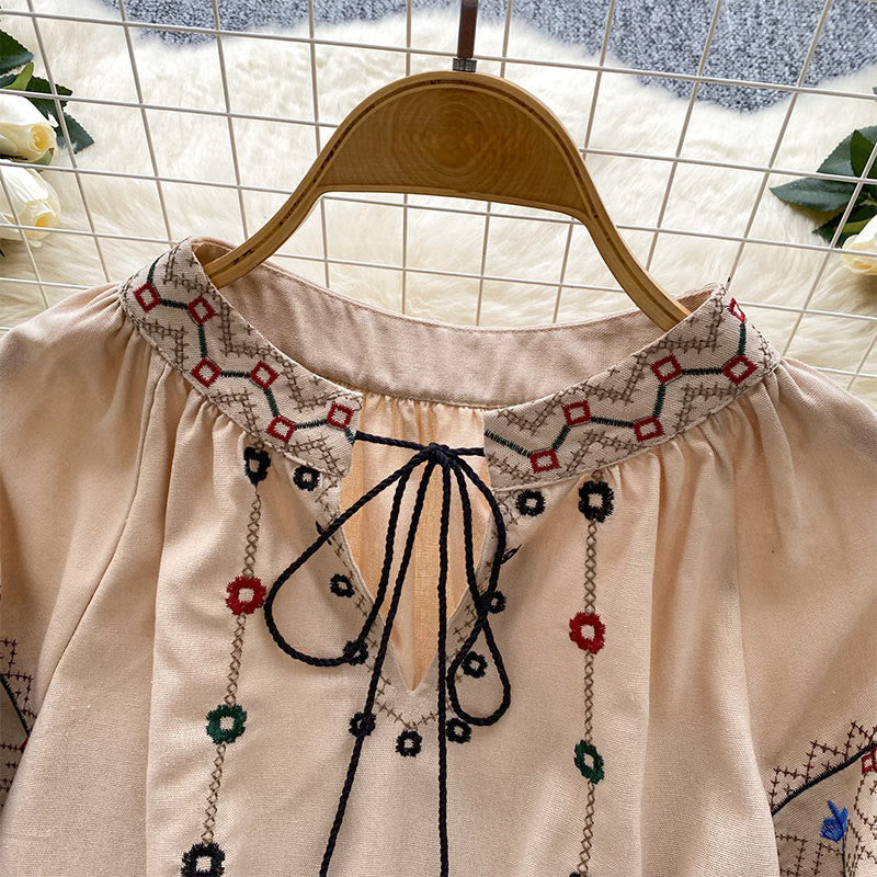 Chemise femme Olivenorma à manches lanternes et broderies florales vintage - image 6