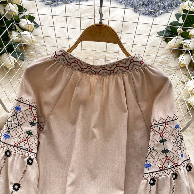 Chemise femme Olivenorma à manches lanternes et broderies florales vintage - image 7