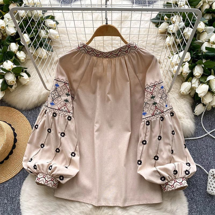 Chemise femme Olivenorma à manches lanternes et broderies florales vintage - image 5