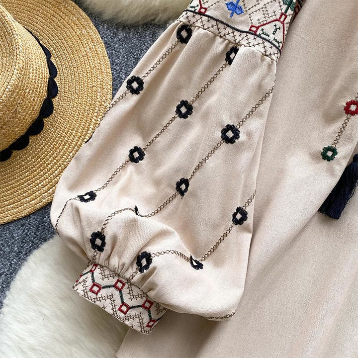 Chemise femme Olivenorma à manches lanternes et broderies florales vintage - image 8