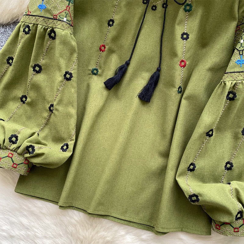 Chemise femme Olivenorma à manches lanternes et broderies florales vintage - image 3