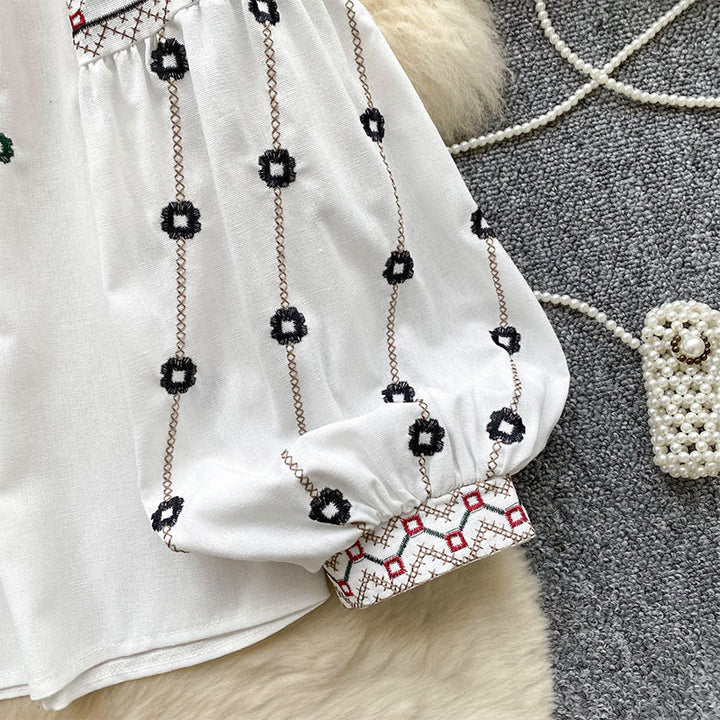 Chemise femme Olivenorma à manches lanternes et broderies florales vintage - image 12