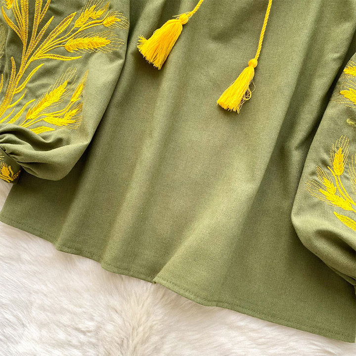 Chemise femme Olivenorma avec broderie épis de blé doré - image 3