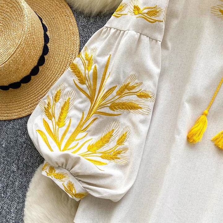 Chemise femme Olivenorma avec broderie épis de blé doré