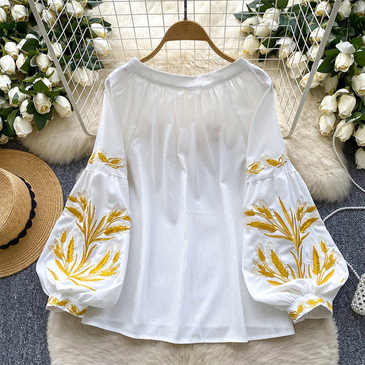 Chemise femme Olivenorma avec broderie épis de blé doré