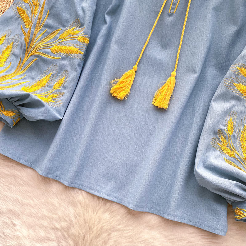 Chemise femme Olivenorma avec broderie épis de blé doré