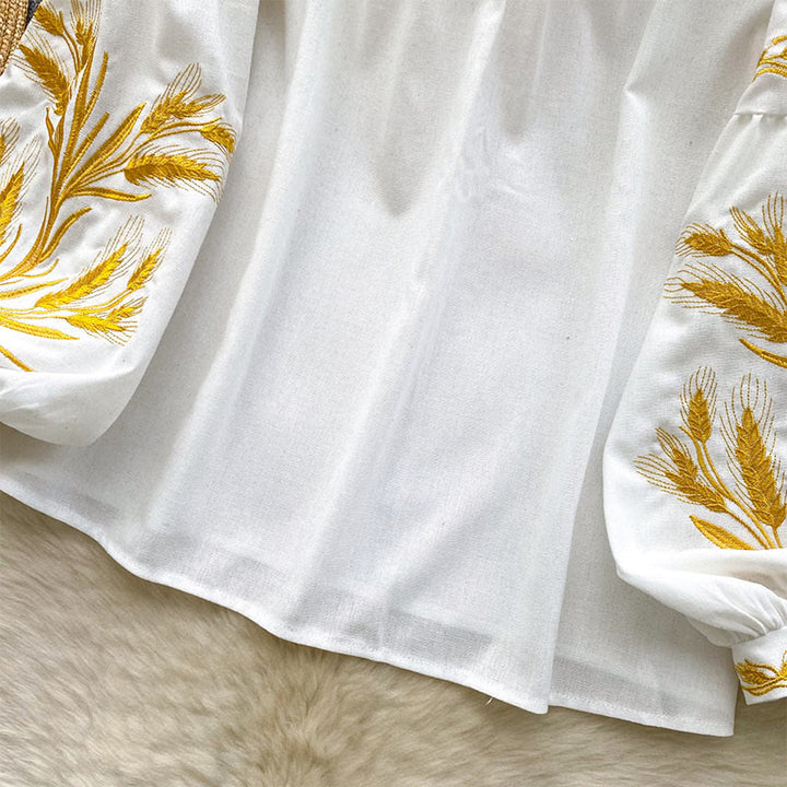 Chemise femme Olivenorma avec broderie épis de blé doré