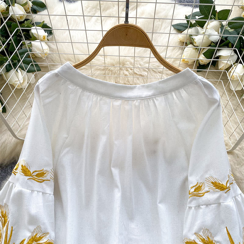 Chemise femme Olivenorma avec broderie épis de blé doré