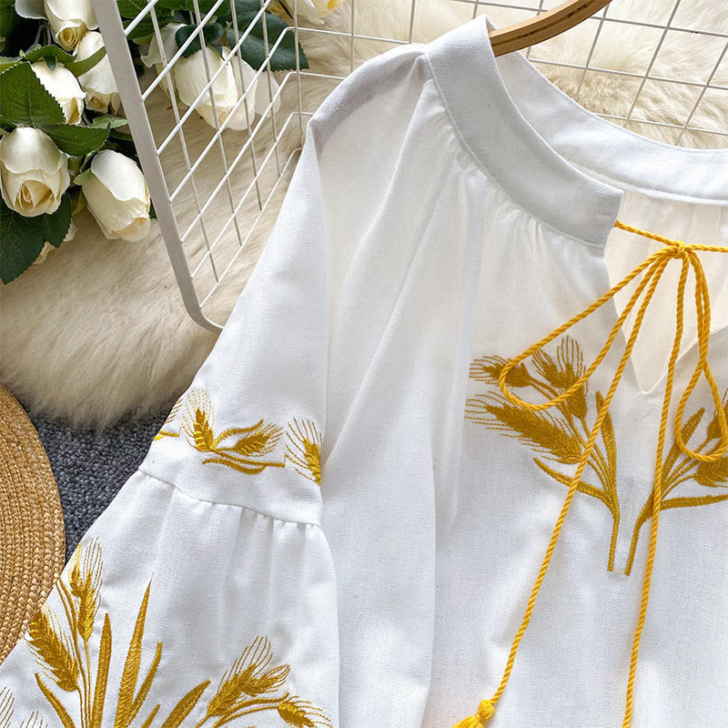 Chemise femme Olivenorma avec broderie épis de blé doré