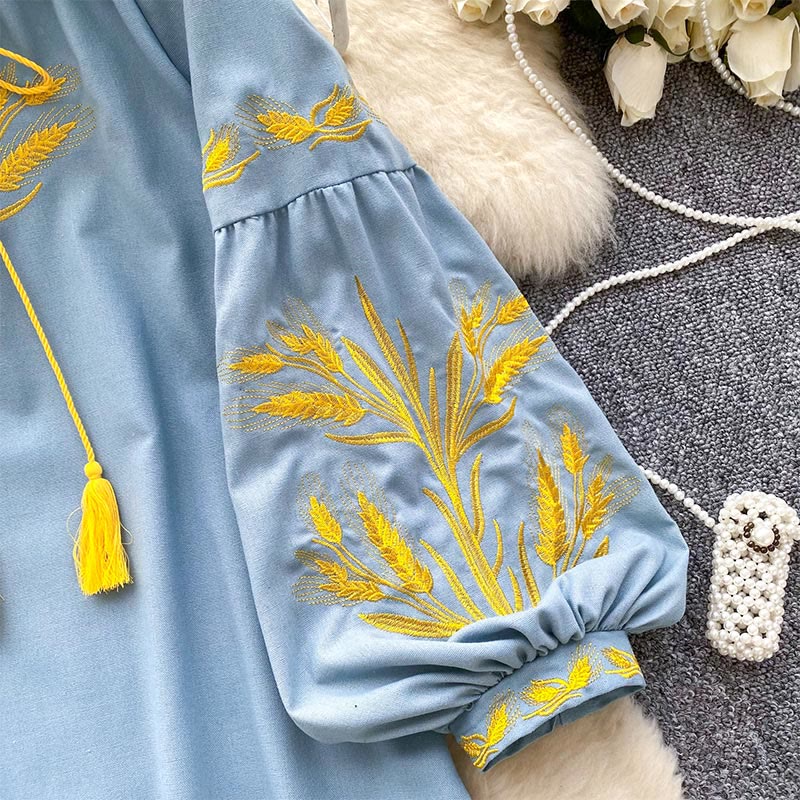 Chemise femme Olivenorma avec broderie épis de blé doré