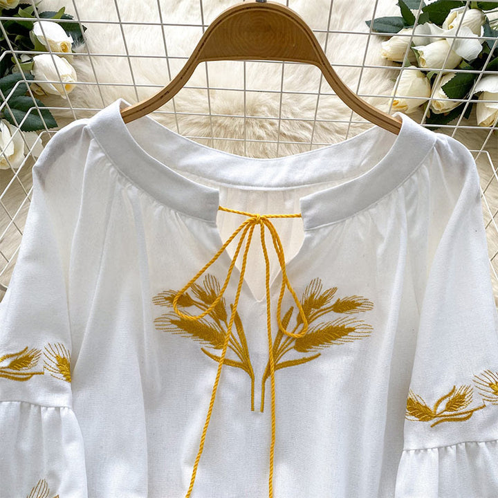 Chemise femme Olivenorma avec broderie épis de blé doré