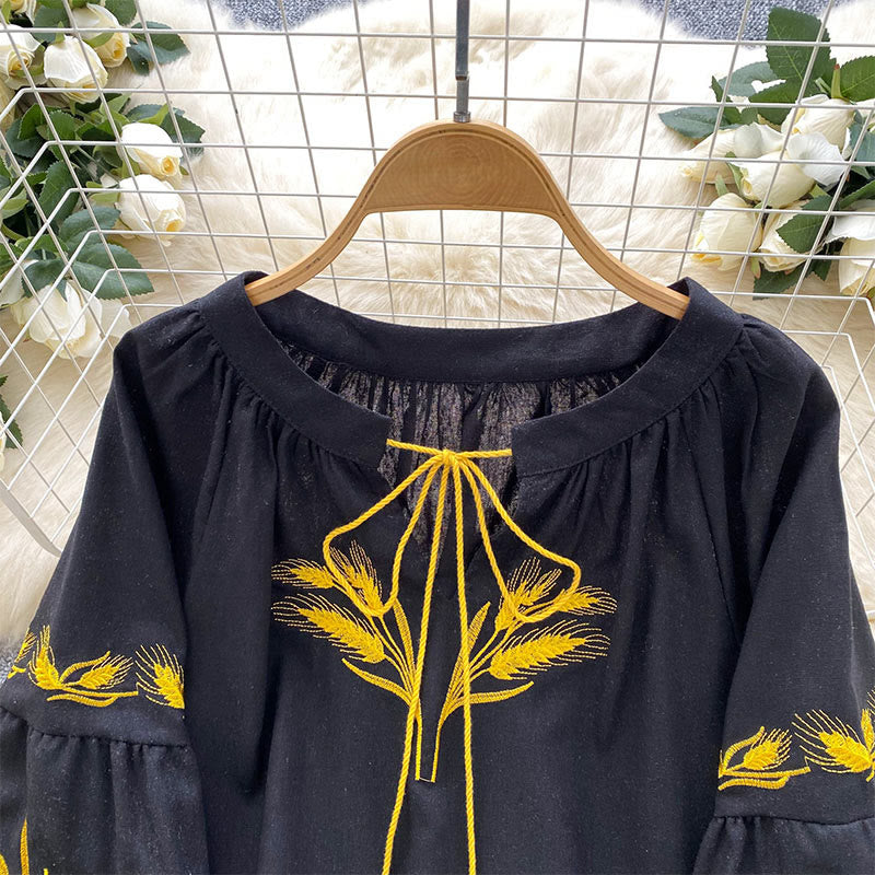 Chemise femme Olivenorma avec broderie épis de blé doré