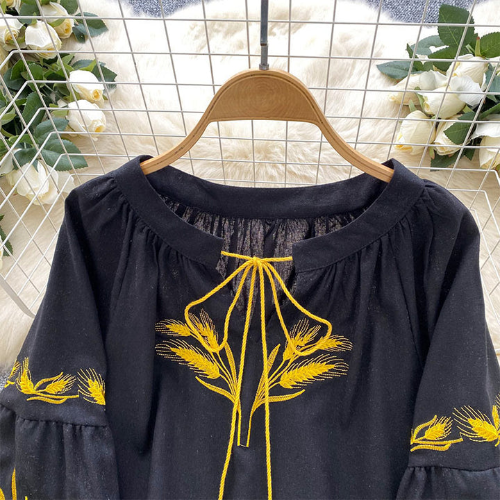 Chemise femme Olivenorma avec broderie épis de blé doré