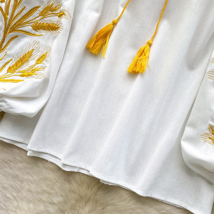 Chemise femme Olivenorma avec broderie épis de blé doré