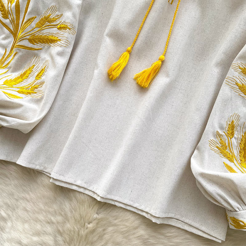 Chemise femme Olivenorma avec broderie épis de blé doré