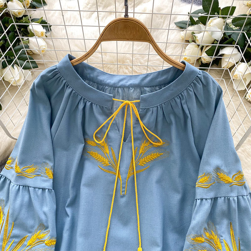 Chemise femme Olivenorma avec broderie épis de blé doré - image 5