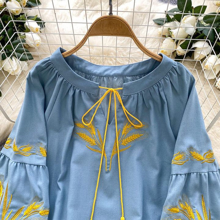 Chemise femme Olivenorma avec broderie épis de blé doré - image 5