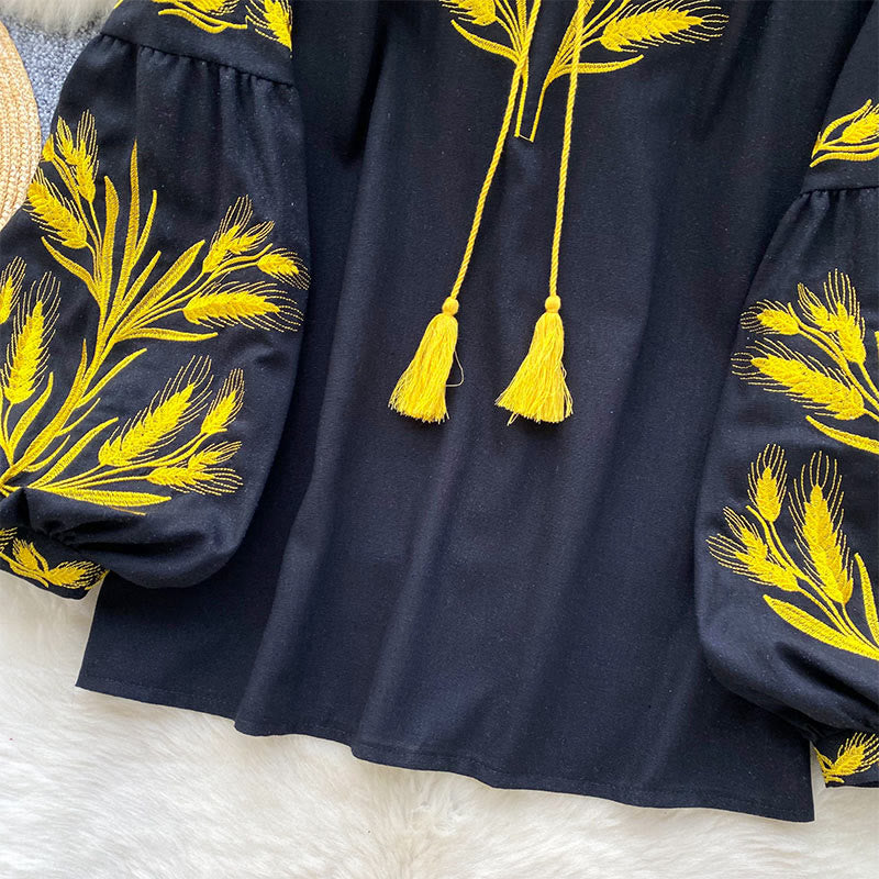 Chemise femme Olivenorma avec broderie épis de blé doré