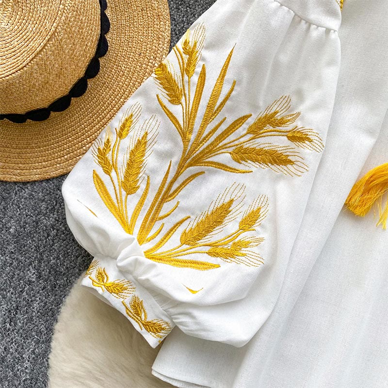 Chemise femme Olivenorma avec broderie épis de blé doré