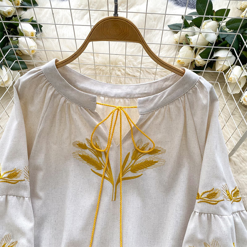 Chemise femme Olivenorma avec broderie épis de blé doré
