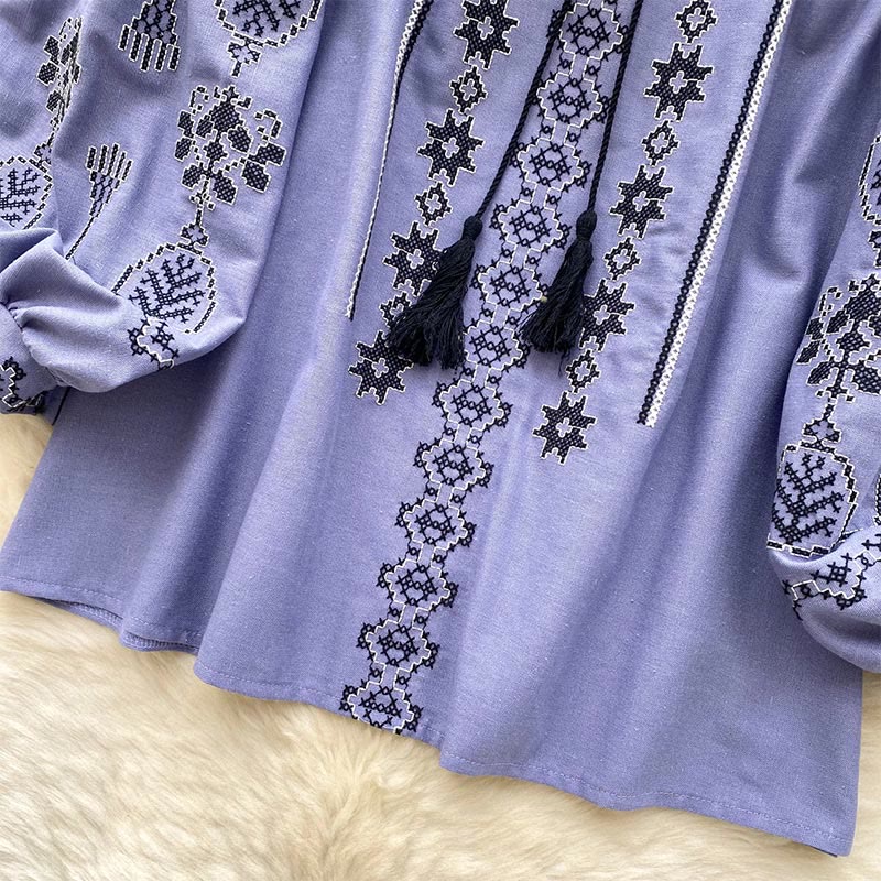 Chemise femme Olivenorma style bohème à broderies démocratiques
