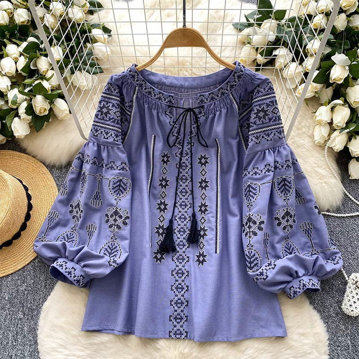 Chemise femme Olivenorma style bohème à broderies démocratiques - Violet - Taille unique - image 0