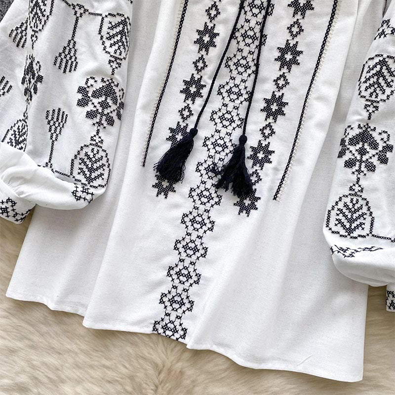 Chemise femme Olivenorma style bohème à broderies démocratiques