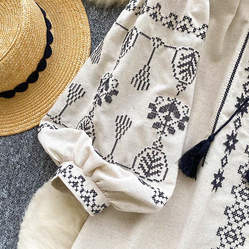 Chemise femme Olivenorma style bohème à broderies démocratiques