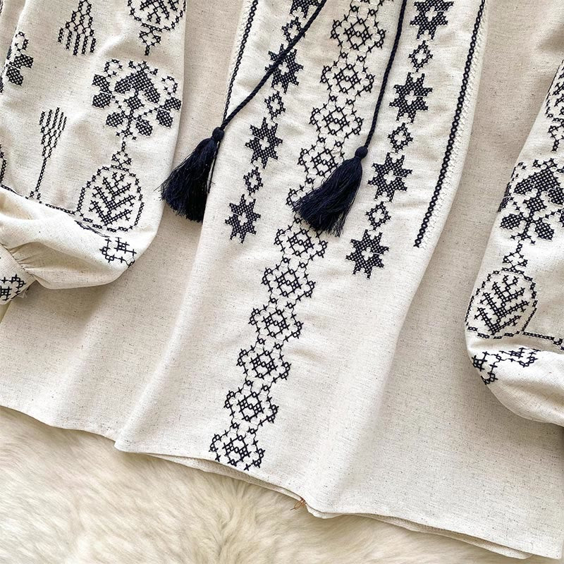 Chemise femme Olivenorma style bohème à broderies démocratiques