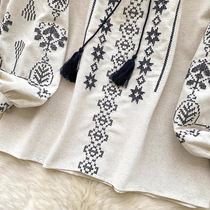 Chemise femme Olivenorma style bohème à broderies démocratiques