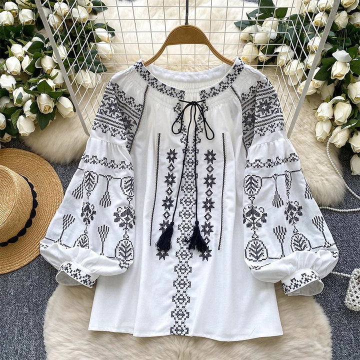 Chemise femme Olivenorma style bohème à broderies démocratiques - Blanc - Taille unique - image 16