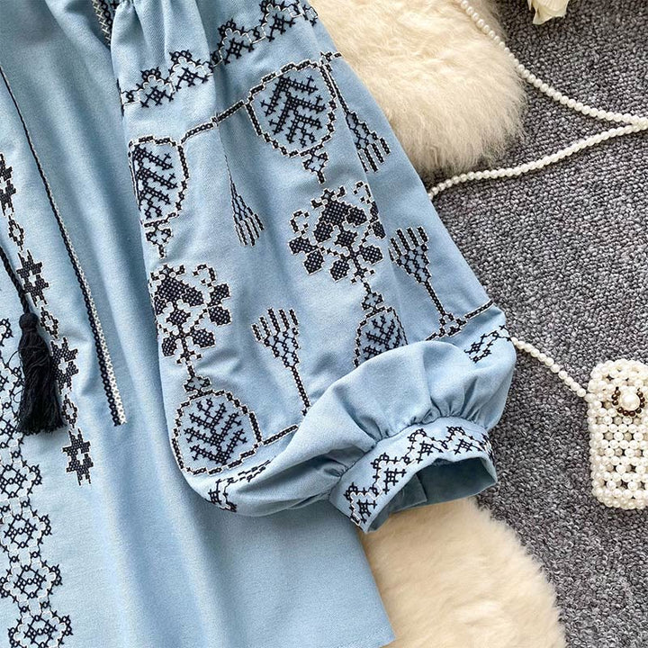 Chemise femme Olivenorma style bohème à broderies démocratiques