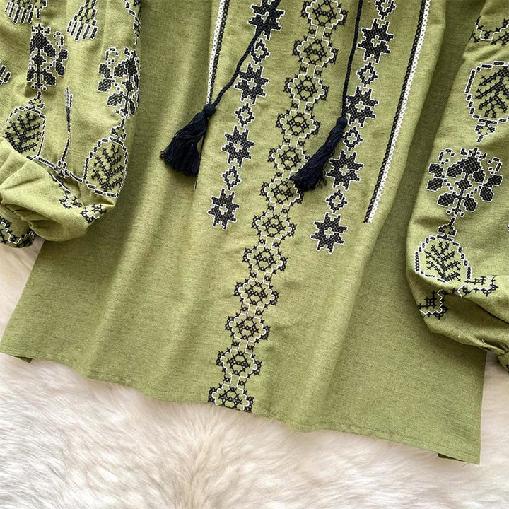 Chemise femme Olivenorma style bohème à broderies démocratiques
