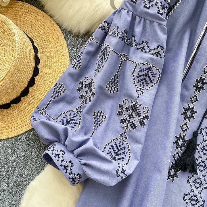Chemise femme Olivenorma style bohème à broderies démocratiques - image 2