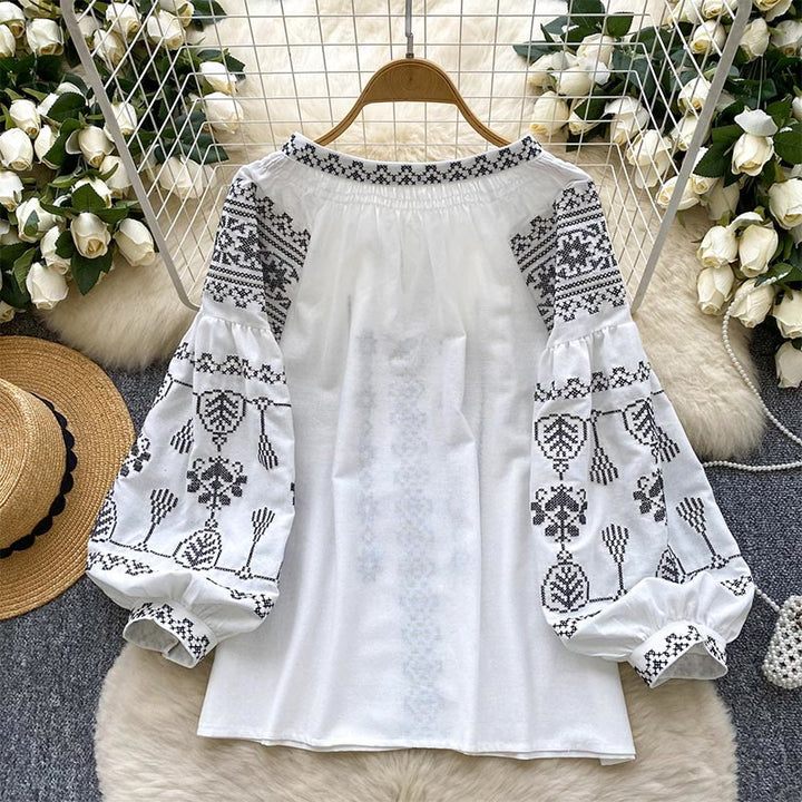 Chemise femme Olivenorma style bohème à broderies démocratiques