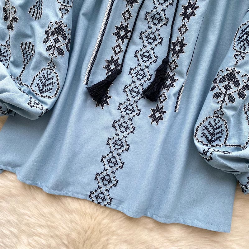 Chemise femme Olivenorma style bohème à broderies démocratiques
