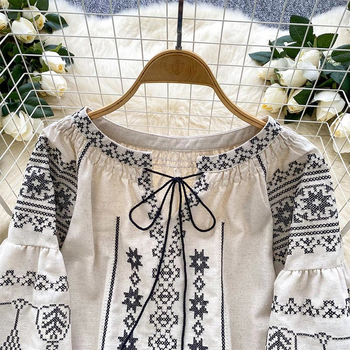 Chemise femme Olivenorma style bohème à broderies démocratiques