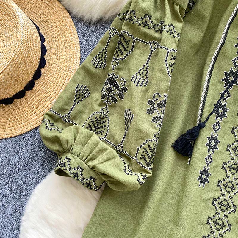 Chemise femme Olivenorma style bohème à broderies démocratiques