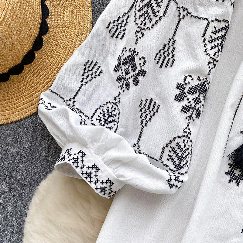 Chemise femme Olivenorma style bohème à broderies démocratiques