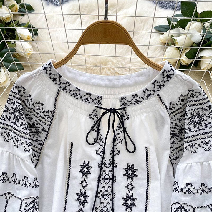 Chemise femme Olivenorma style bohème à broderies démocratiques