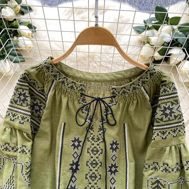 Chemise femme Olivenorma style bohème à broderies démocratiques