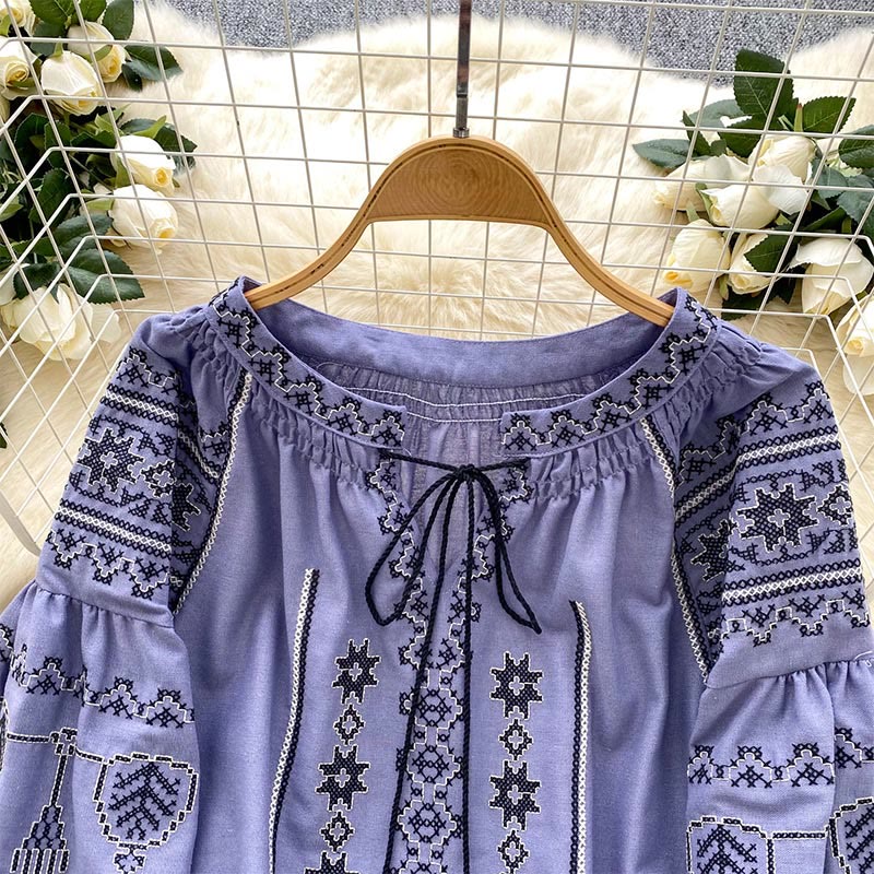 Chemise femme Olivenorma style bohème à broderies démocratiques