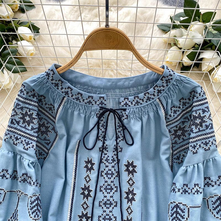 Chemise femme Olivenorma style bohème à broderies démocratiques