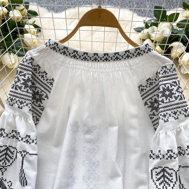 Chemise femme Olivenorma style bohème à broderies démocratiques