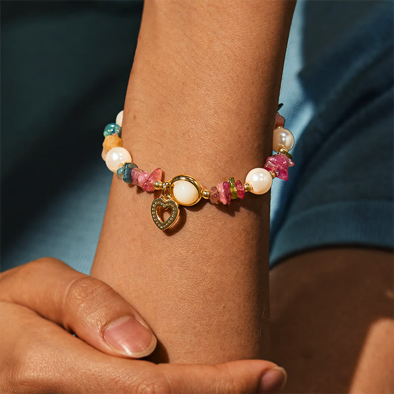 Bracelet Olivenorma « Heart to Heart Link » en tourmaline et perles