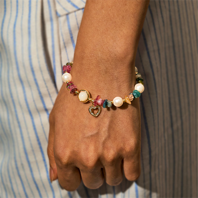 Bracelet Olivenorma « Heart to Heart Link » en tourmaline et perles